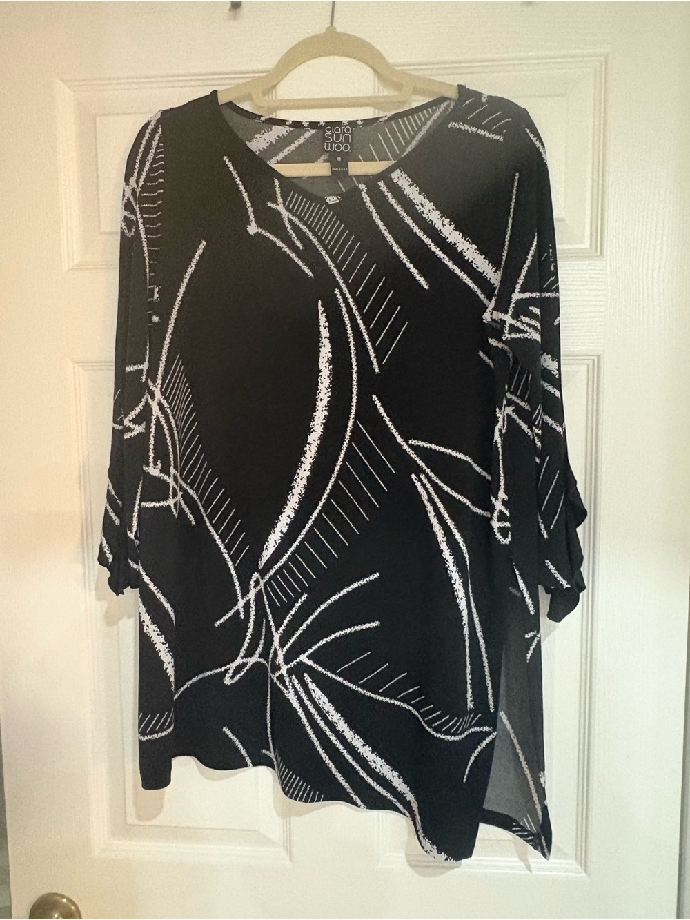 CLARA SUNWOO Black & White Abstract Brushstroke Tunic